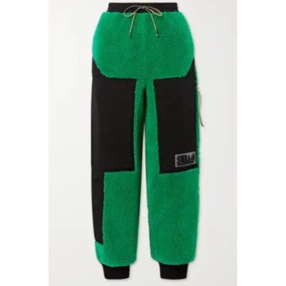 Stella McCartney Womens 44 XL Faux Fur Shearling Green Pants Logo Trousers NWT